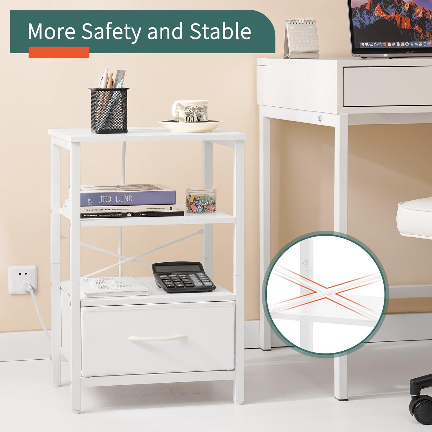 Yoobure Nightstand with Charging Station and Storage