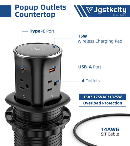 9-in-1 Pop Up Outlet with Wireless Charger