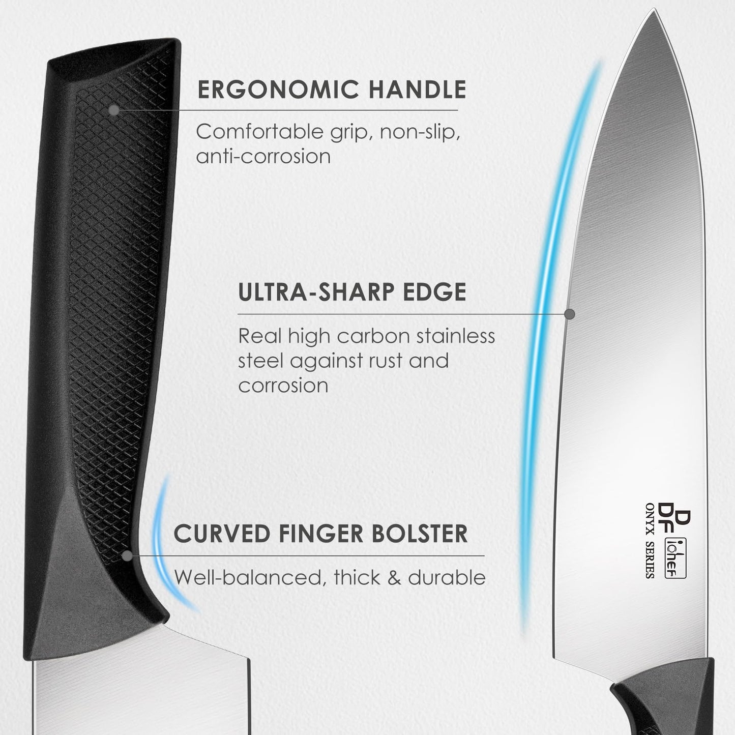 Kitchen Knife Set, DDF iohEF 16 Pieces Knife Set for Kitchen with Block High Carbon Stainless Steel Knife Block Set with Sharpener Ultra Sharp Professional Chef Knife Set for Cutting