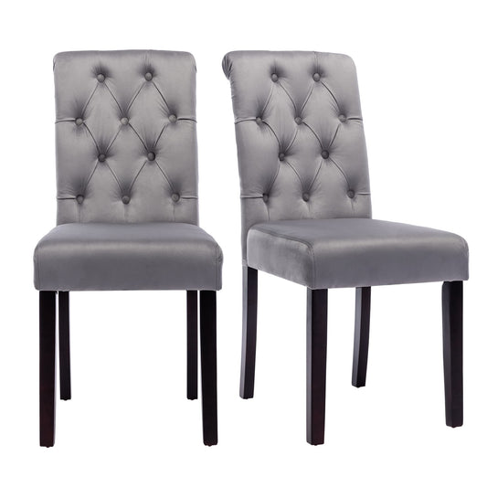chairus Dining Chairs Set of 2 Mid Century Modern Living Room Chairs with Button Tufted High Back Velvet Armless Chair Comfy Upholstered Side Chairs for Kitchen/Restaurant/Bedroom, Grey