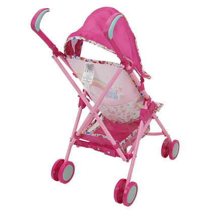 Baby Alive: Doll Stroller - Pink & Rainbow - Fits Dolls Up to 24", Retractable Canopy, Safety Harness for Baby Doll, Two-Toned Handle & Wheels, Storage Basket, for Kids Ages 3+