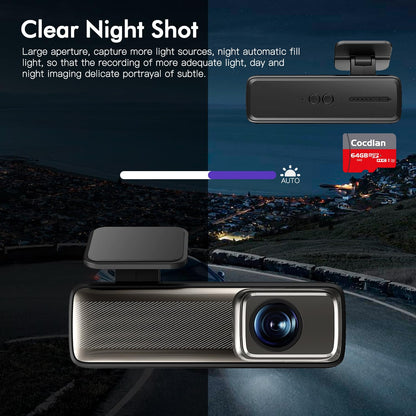 COCDLAN Dash Cam 2K 1440P WiFi Car Camera with App, Dash cam with Night Vision,160°Wide Angle WDR,Loop Recording,Free 64GB SD Card,24 Hrs Parking Mode