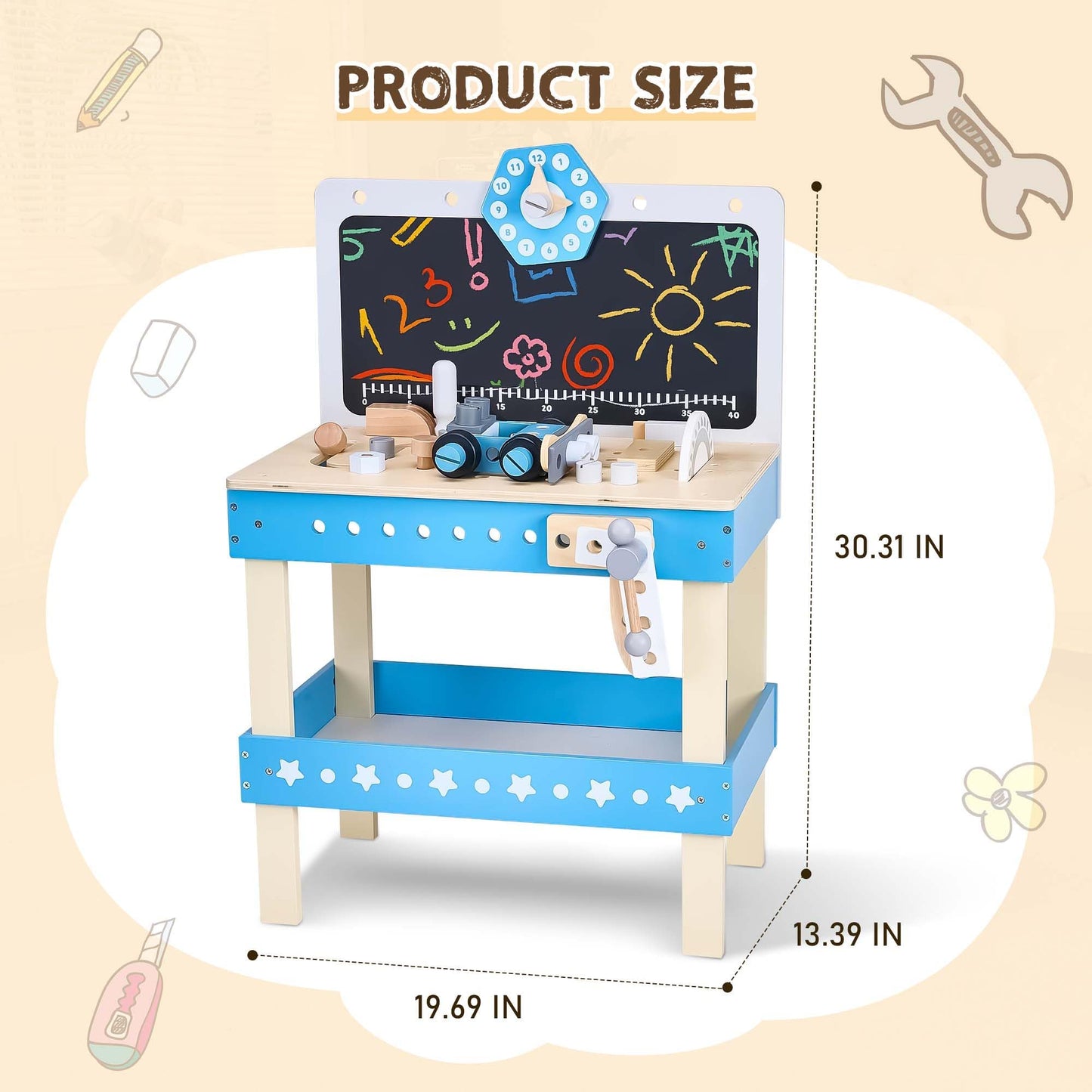 Kids Wooden Tool Workbench Playset with Storage