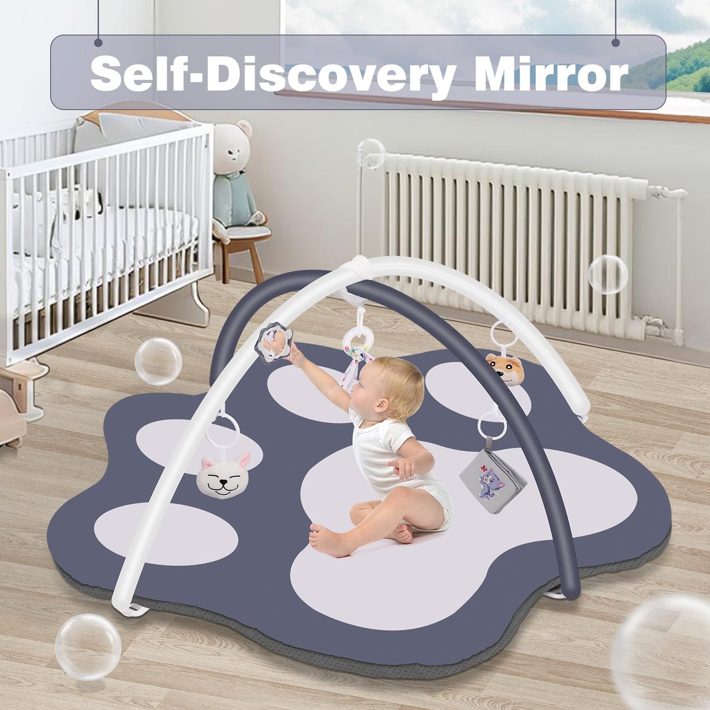 Oversized Cat-Shaped Baby Play Mat with Toys