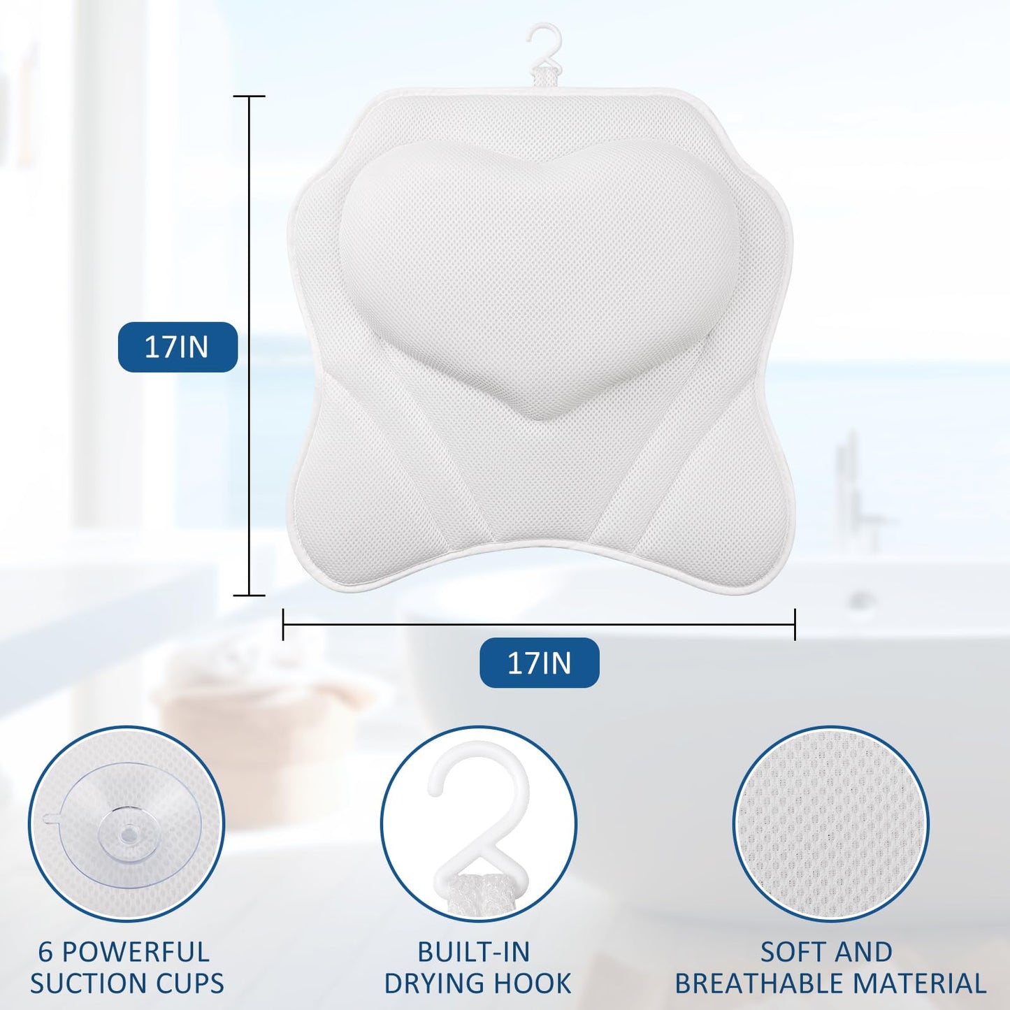 Bath Pillow with Suction Cups for Support