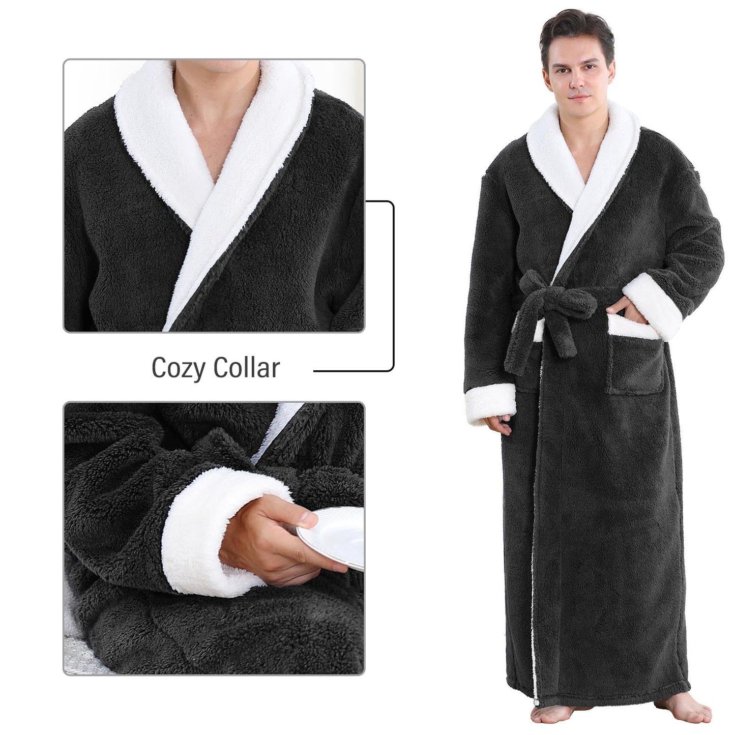 Artfasion Plush Flannel Bathrobe with Pockets
