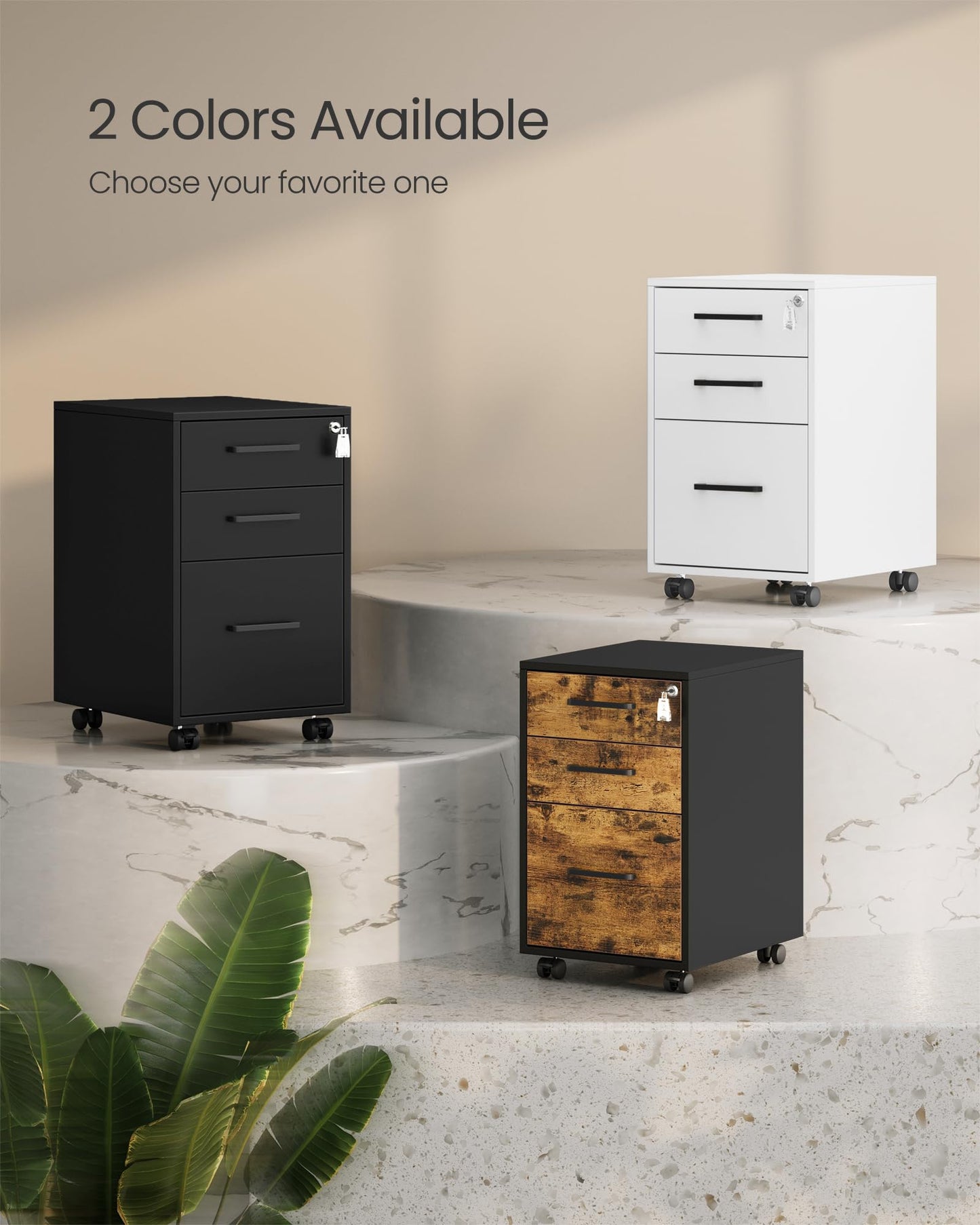 SONGMICS File Cabinet, Pre-Assembled Except Wheels and Handles, Office Filing Cabinet with Lock, for A4, Legal, Letter Sized Documents, 17.7 x 14.4 x 23.6 Inches, Matte Black UOFC110B02