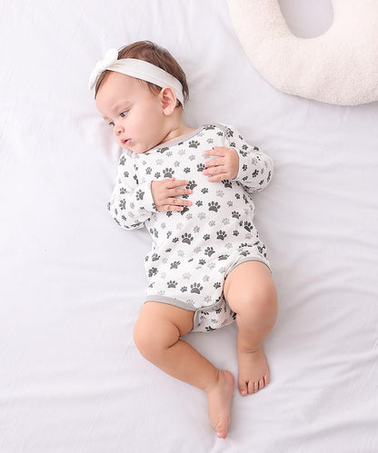 Ribbed Long Sleeve Baby Bodysuit Romper, Grey