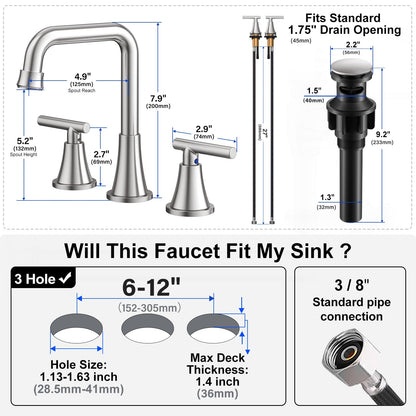 Widespread Bathroom Faucet with Drain Assembly