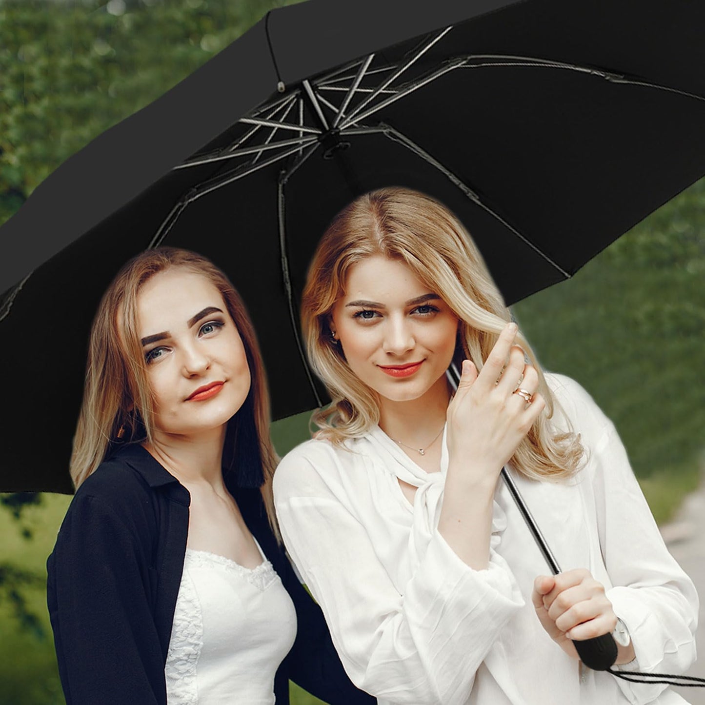 ZDSSM Umbrella Travel Large Windproof Inverted Umbrellas for Rain Portable Automatic Small Compact Reverse Folding Umbrellas for Women Men (Black)