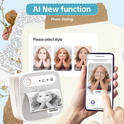 Sticker Printer with 7 Rolls Sticker Paper,Bluetooth Thermal Printer Compatible with iOS & Android, Mini Pocket Printer Portable and Inkless,Study Printer for Flashcards, DIY, Notes