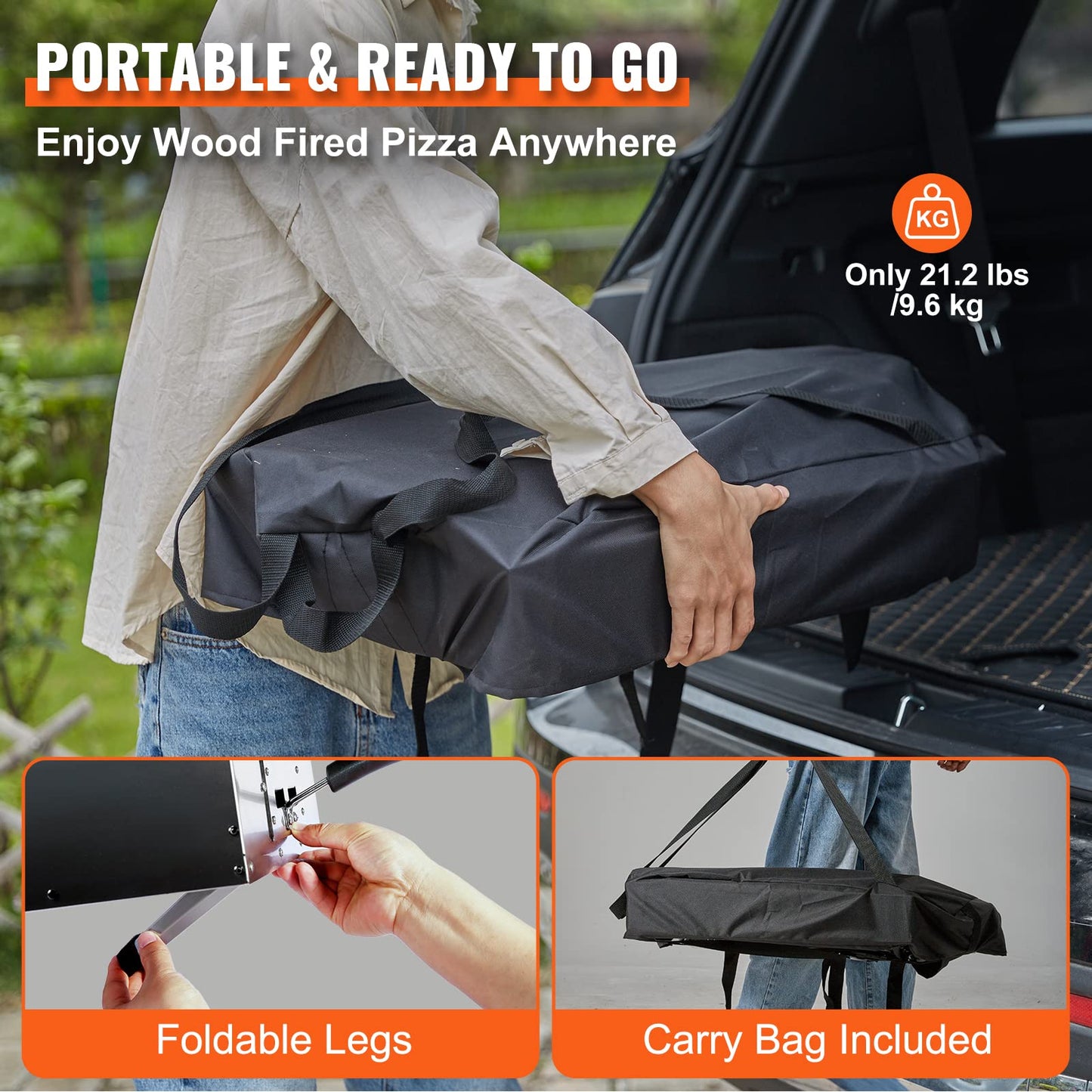VEVOR Outdoor Pizza Oven, 12-inch Pellet and Charcoal Fire Pizza Maker, Portable Outside Stainless Steel Ovens with Pizza Stone, Waterproof Cover, Shovel, Wood Burner for Backyard Camping, Black