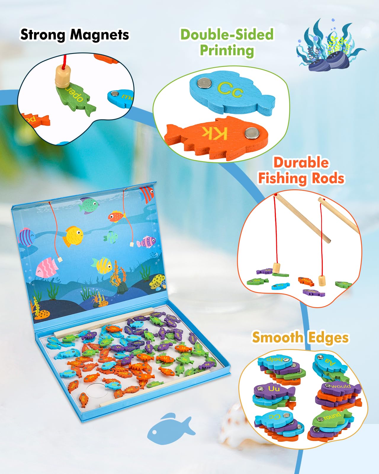 Wooden Magnetic Fishing Sight Words Educational Game