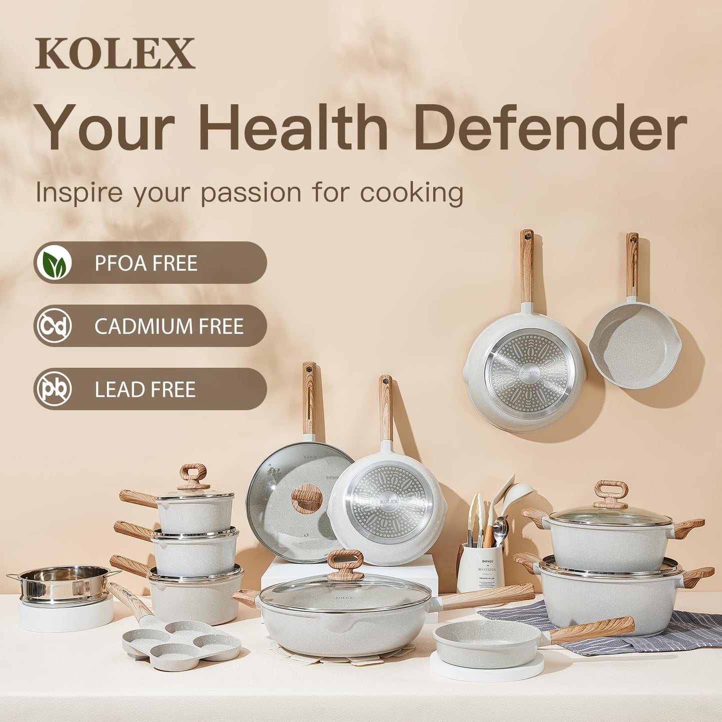 KOLEX Pots and Pans Set Non Stick, Cookware Sets 5 pcs, Kitchen Cooking Set Cookware with Frying Pans & Saucepans (PFOS, PFOA Free)
