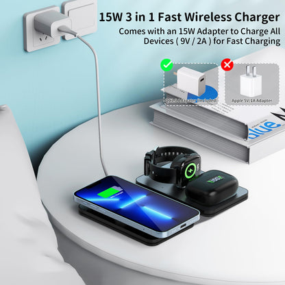 Qoosea 3-in-1 Foldable Wireless Charging Station