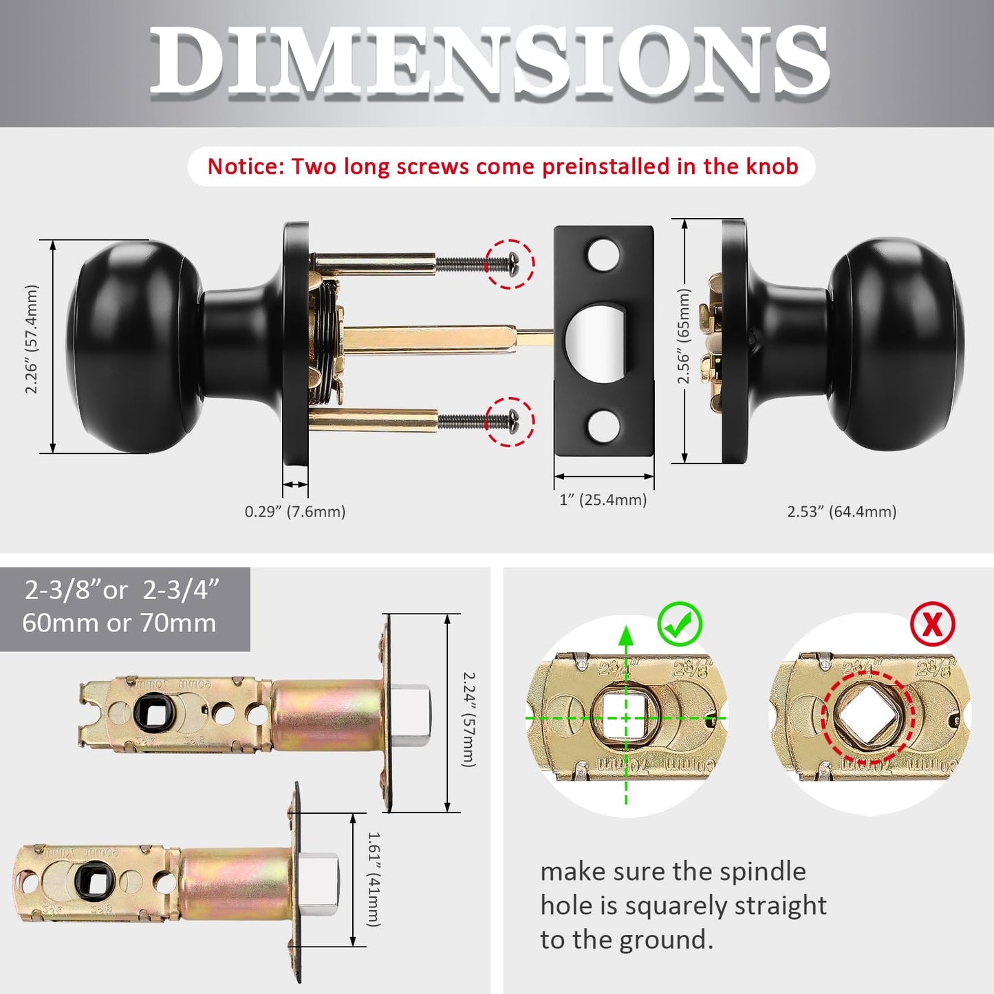 Probrico Round Passage Door Knobs - Black Finish