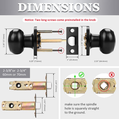 Probrico Round Passage Door Knobs - Black Finish