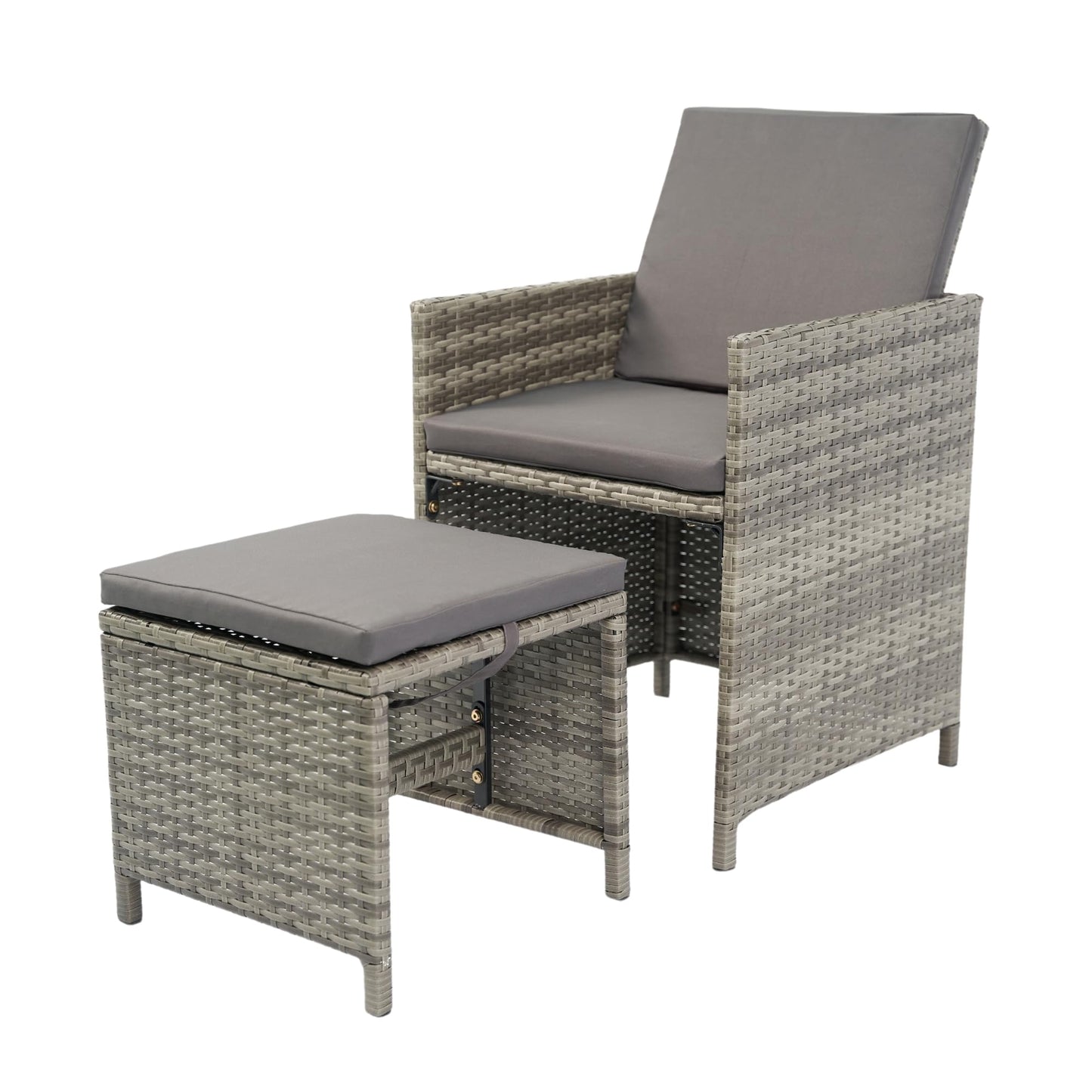 ojhnbvv Pieces Dining Outdoor Space Saving Rattan Chairs with Glass Table Patio Furniture, Back Sectional Conversation Set Wicker Cushion for Lawn, Garden, Backyard, 9-Grey