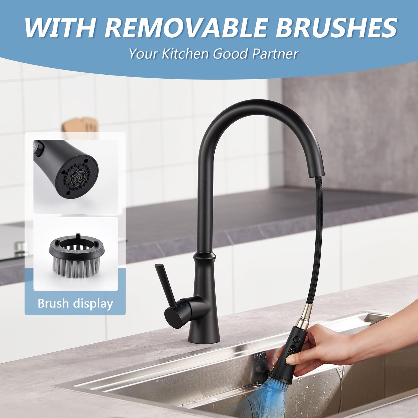 Aktines Matte Black Kitchen Faucet with Sprayer