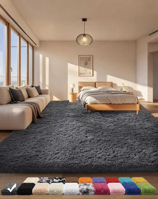 Grey Fluffy Shag Area Rug for Living Room