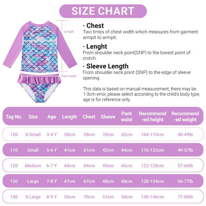 Girls Long Sleeve Rash Guard Swim Set