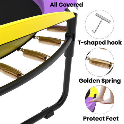 Gardenature Toddler Trampoline for Kids Mini Trampoline Outdoor Indoor Small Trampoline with Net, Basketball Hoop,with Dart Board 5FT Yellow Purple