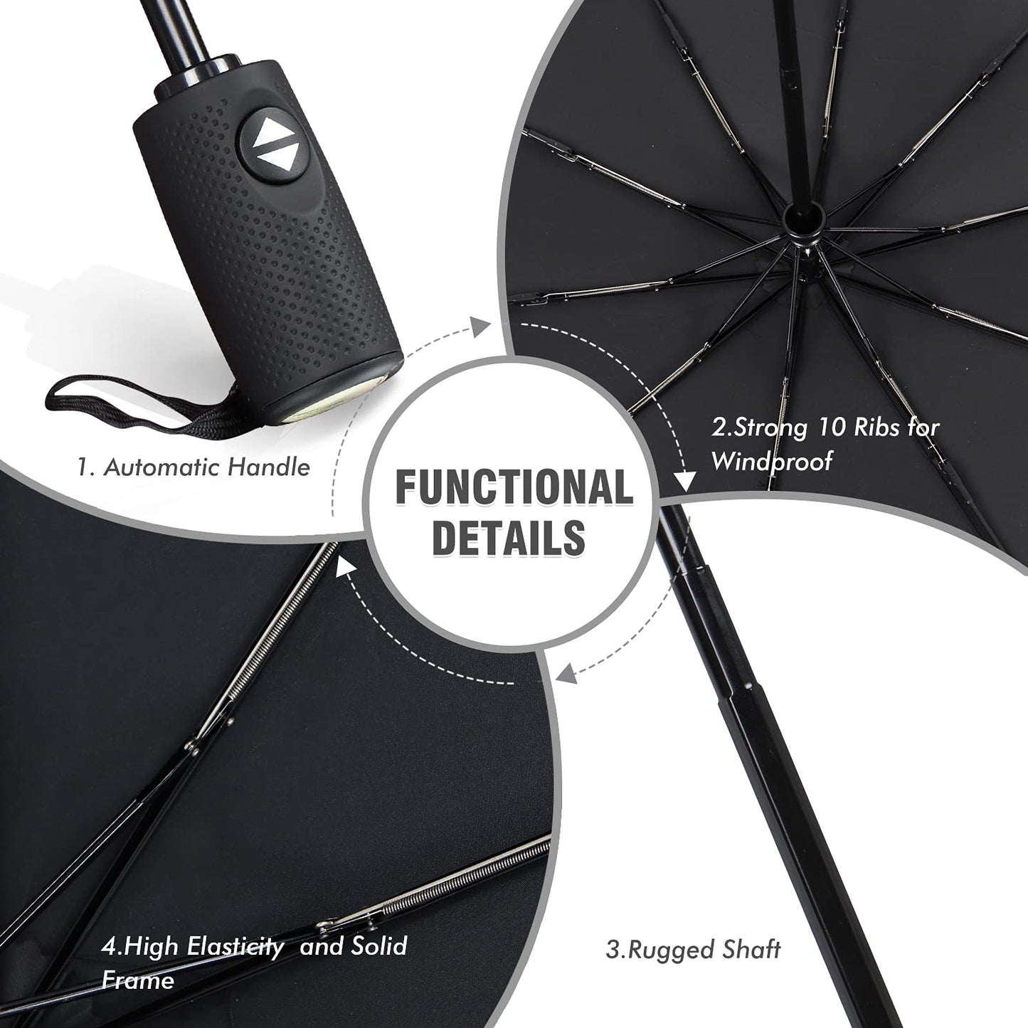 ZOMAKE Compact Windproof Travel Umbrella - Black