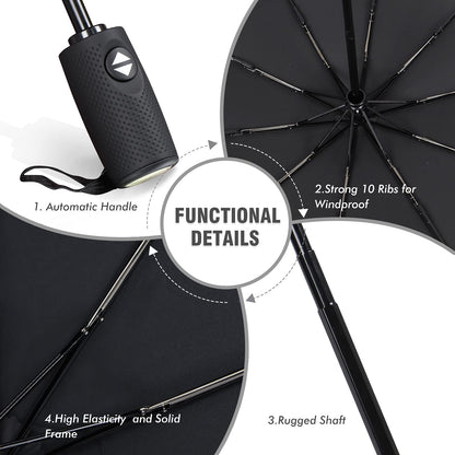 ZOMAKE Compact Windproof Travel Umbrella - Black
