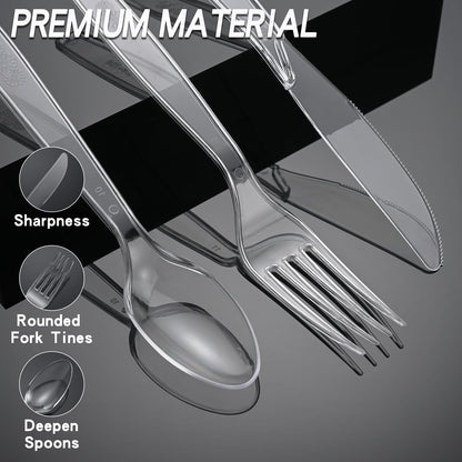 Clear Disposable Plastic Cutlery Set, 100PCS