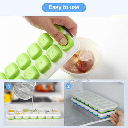 Ice Cube Trays 2PCS Easy-Release 14-Ice Trays with Removable Lid,Ice Trays for Freezer, Silicone Ice Cube Tray for Whiskey and Cocktails and other drinks