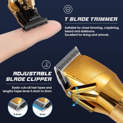 Hair Clippers for Men, Professional Hair Trimmer Barber Set Cordless Beard Trimmer Haircut Grooming Kit Gift for Men/Women/Kids/Pet (Gold)