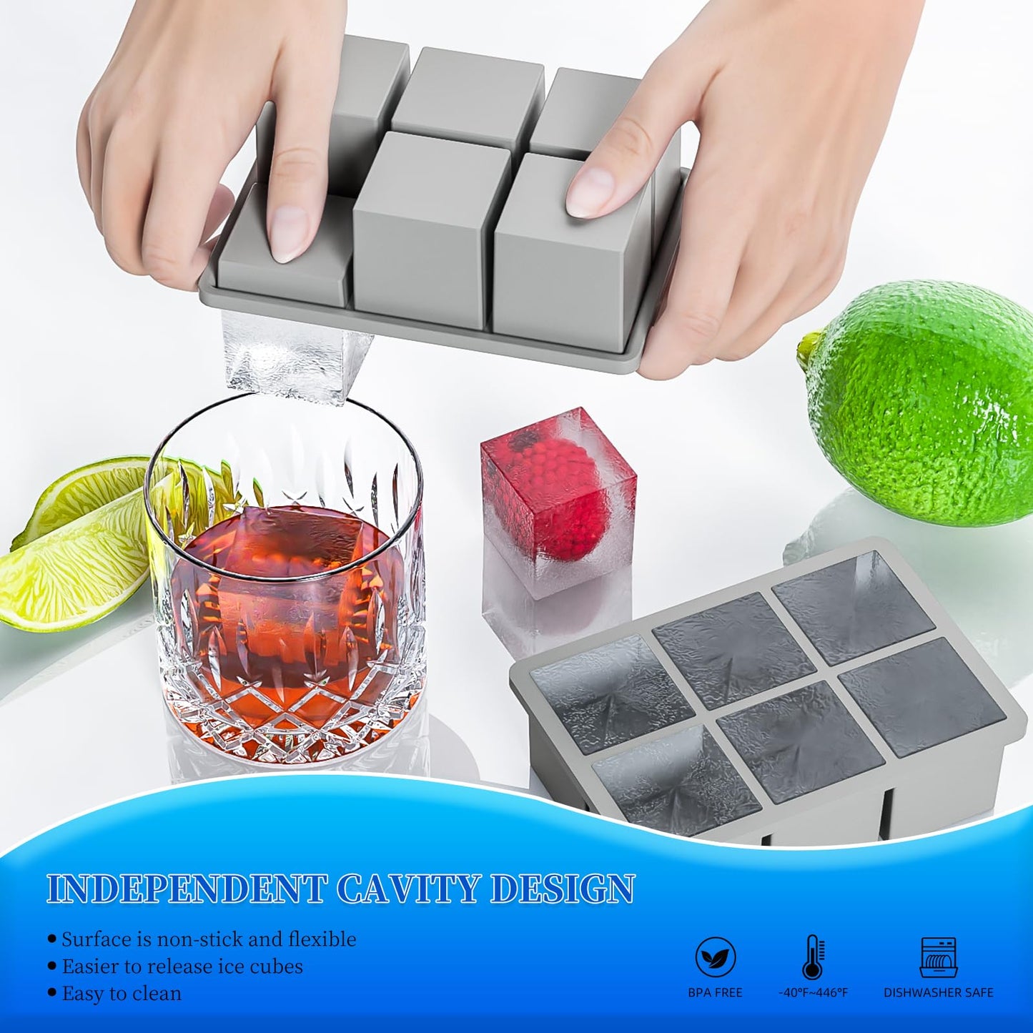 2 Pack HANCELANT Large Ice Cube Trays