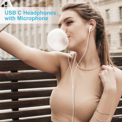 USB C Headphones for Samsung S24 S23 S22, Type C Earbuds with Microphone HIFI Stereo Volume Control Ear Buds Compatible for iPhone 15 Pro Max Pixel 8 7 6 OnePlus 10