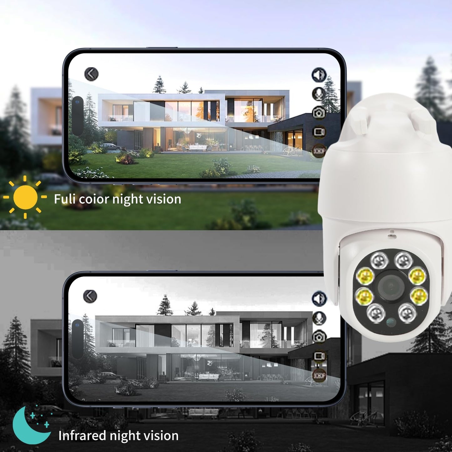 POHAAGNZE 1080P Security Camera Outdoor Wired/Wireless Starlight Color Night Vision, 2MP Cameras for Home AI Human Detection & Auto Tracking, IP66 2-Way Audio, US Cloud, Compatible with Alexa (2PCS)