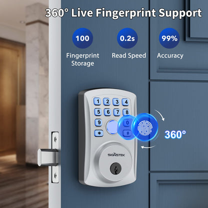 Signstek Fingerprint Door Lock, Keyless Entry Door Lock, Smart Biometric Door Lock with Keypad, Electronic Keypad Deadbolt for Home, Appartment,Bedroom, Easy to Install, Satin Chrome