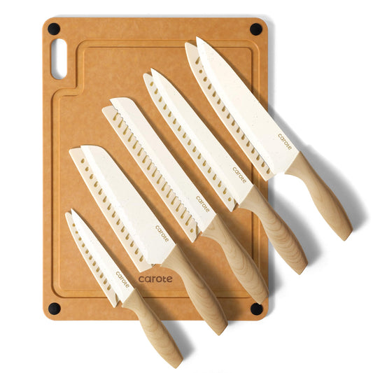 7-Piece CAROTE Stainless Steel Knife Set with Board