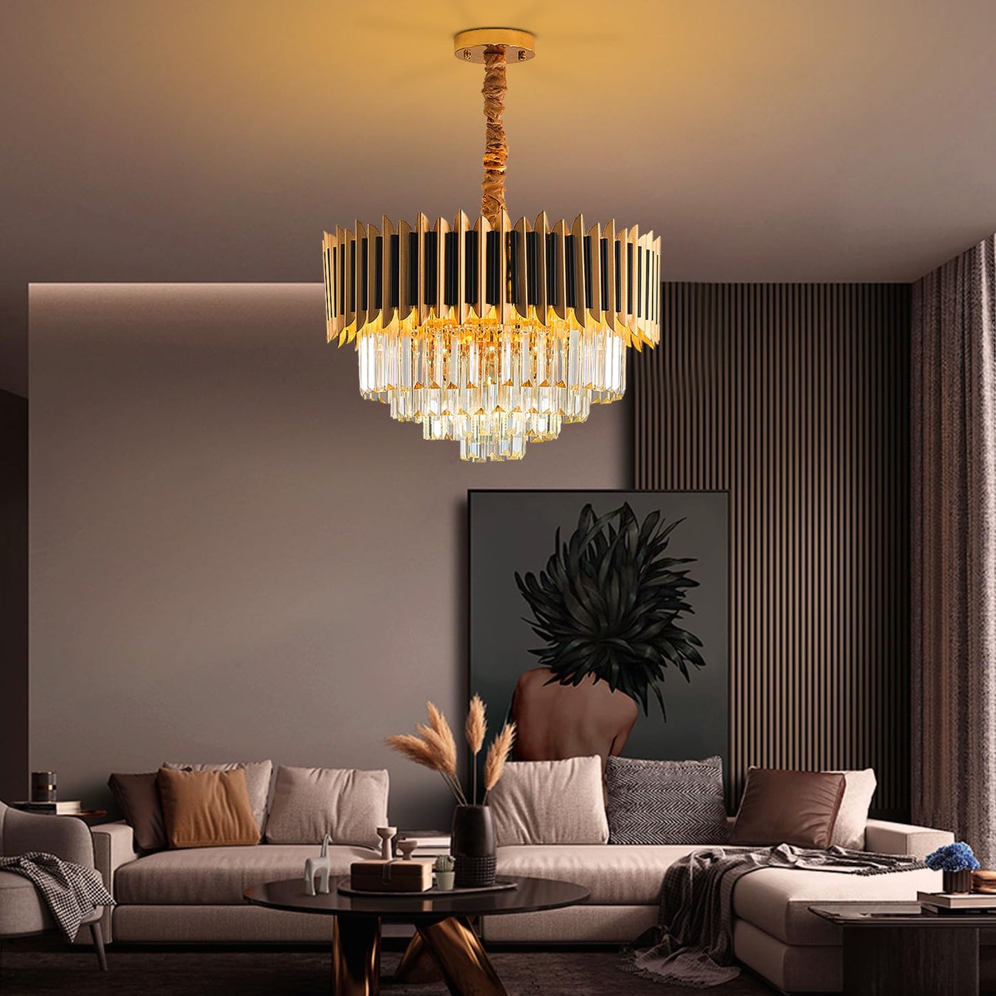 Ugly egg 20in Chandelier 9-Light Gold Black Crystal Pendant Chandelier Lights for Dining Room, Modern Elegant Light for Kitchen Island Bedroom Living Room Foyer Hallway