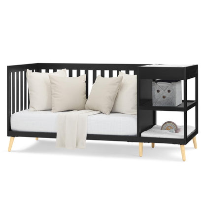 Delta Children Essex 4-in-1 Convertible Crib and Changer, Black Ebony w/Natural Knobs