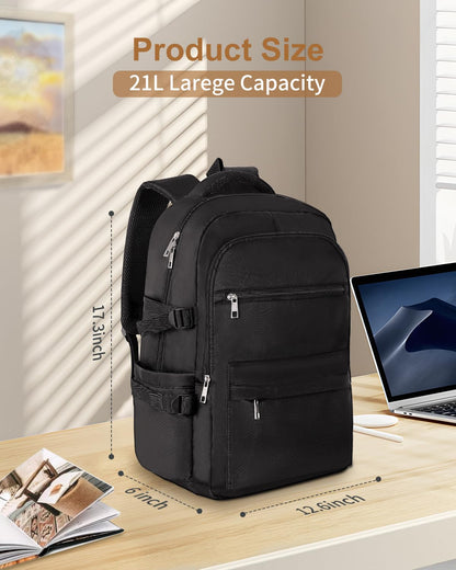 KIMNERPU 21L Large Backpack with Laptop Compartment, School Backpack, Travel Backpack, Work Backpack for Woman and Man, Casual Bookbags for High School and University for Boys and Girls, Black