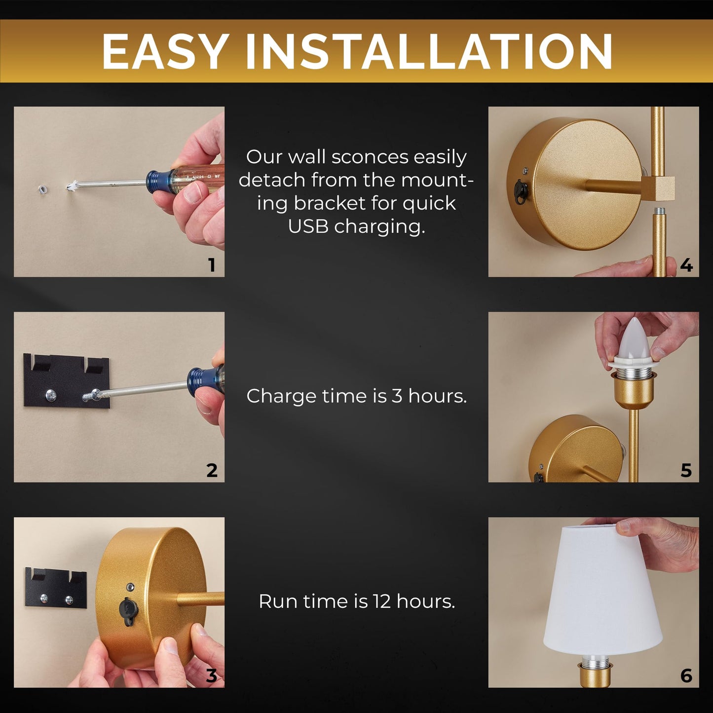 LUMINESSE Battery Operated Wall Sconces Set of Two