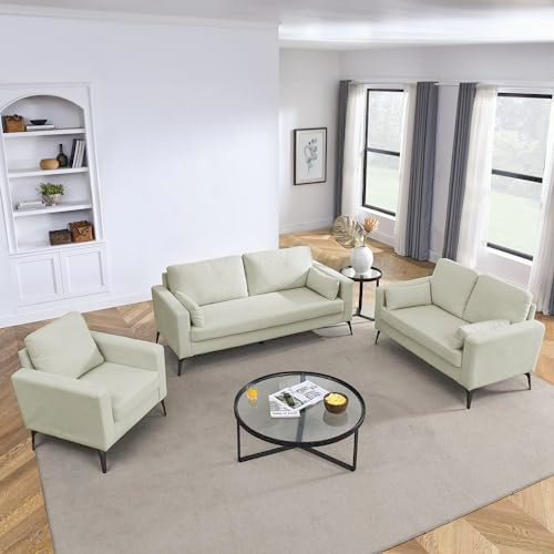 ERYE 3 Pieces Living Room Sofa Sets Include Armchair,Loveseat and 3Seaters Couch,Corduroy Upholstered Tufted Sofa&Couch with 4 Pillows and Metal Legs for Home Office Apartment