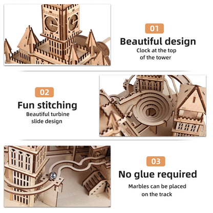 3D Wooden Puzzles Adults Teens, Castle Wooden Puzzle Building Kit LED Lights Music Box Rolling Beads Brain Teaser Puzzles, Retro Castle Puzzles Crafts Mechanical Model for Age 14+Teens…