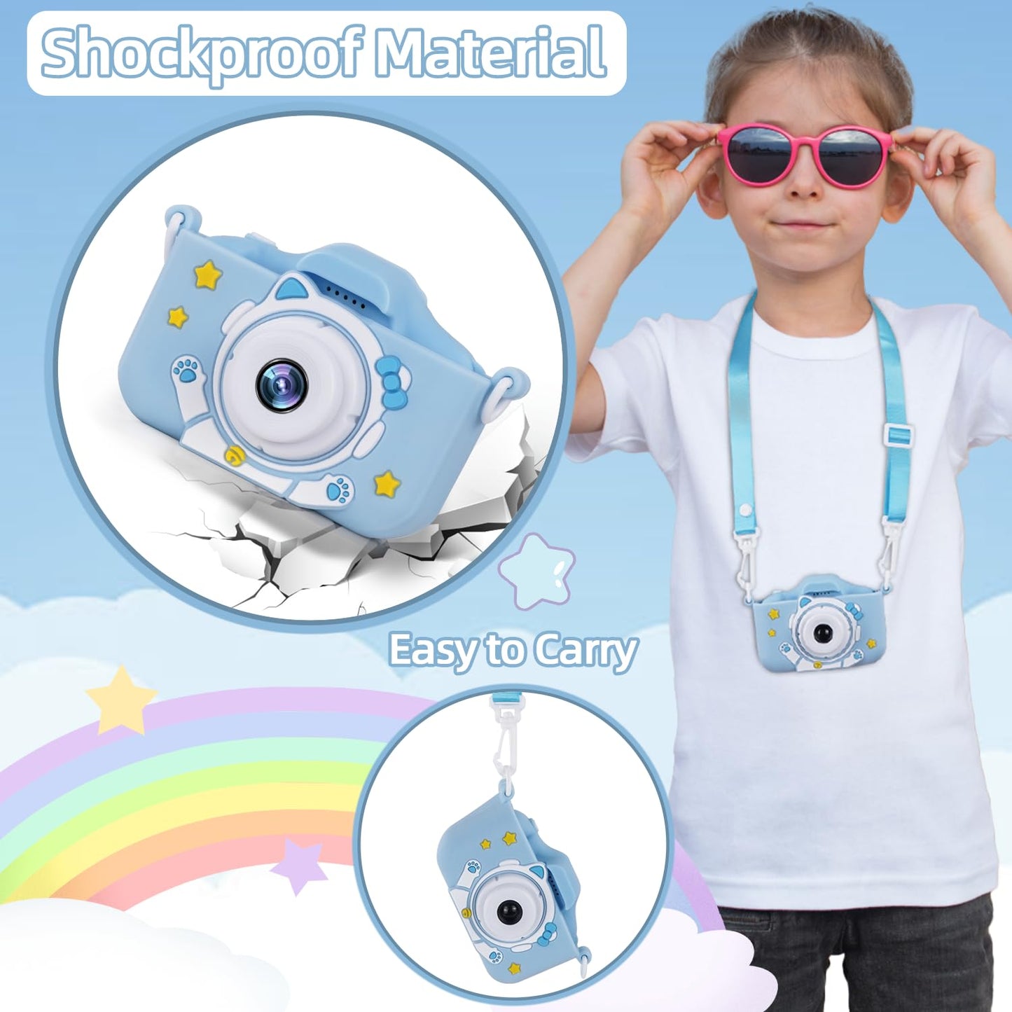 Kids Camera, 48MP Digital Camera for Kids Video Recorder 1080P with 32GB SD Card, IPS 2 Inch Screen Toddler Camera Christmas Birthday Gifts Toy for Aged 3-12 Boys and Girls