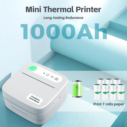 Sticker Printer with 7 Rolls Sticker Paper,Bluetooth Thermal Printer Compatible with iOS & Android, Mini Pocket Printer Portable and Inkless,Study Printer for Flashcards, DIY, Notes