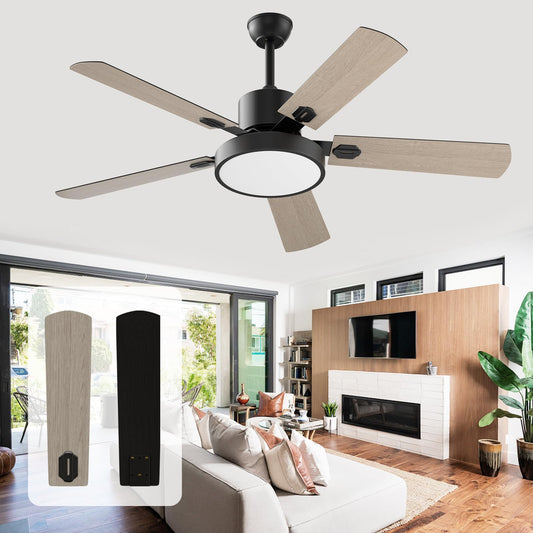 CLUGOJ Ceiling Fans with Light and Remote,52 inch Outdoor Ceiling Fans for Patio,6 Speeds, 3 Color Tones Adjustable LED for Bedroom,Indoor, Modern Farmhouse or Living Room of The House