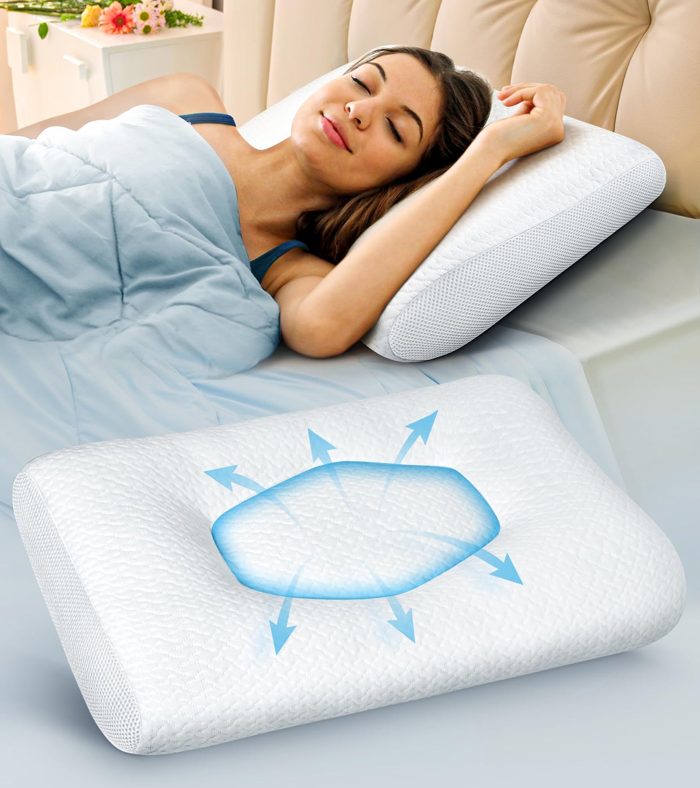 Super Comfort Ergonomic Pillow for Neck Head and Shoulder Pain Relief, Odorless Contour Support Pillows for Bed Sleeping, Orthopedic Cervical Spine Stretch Pillow for Side Back Stomach Sleeper