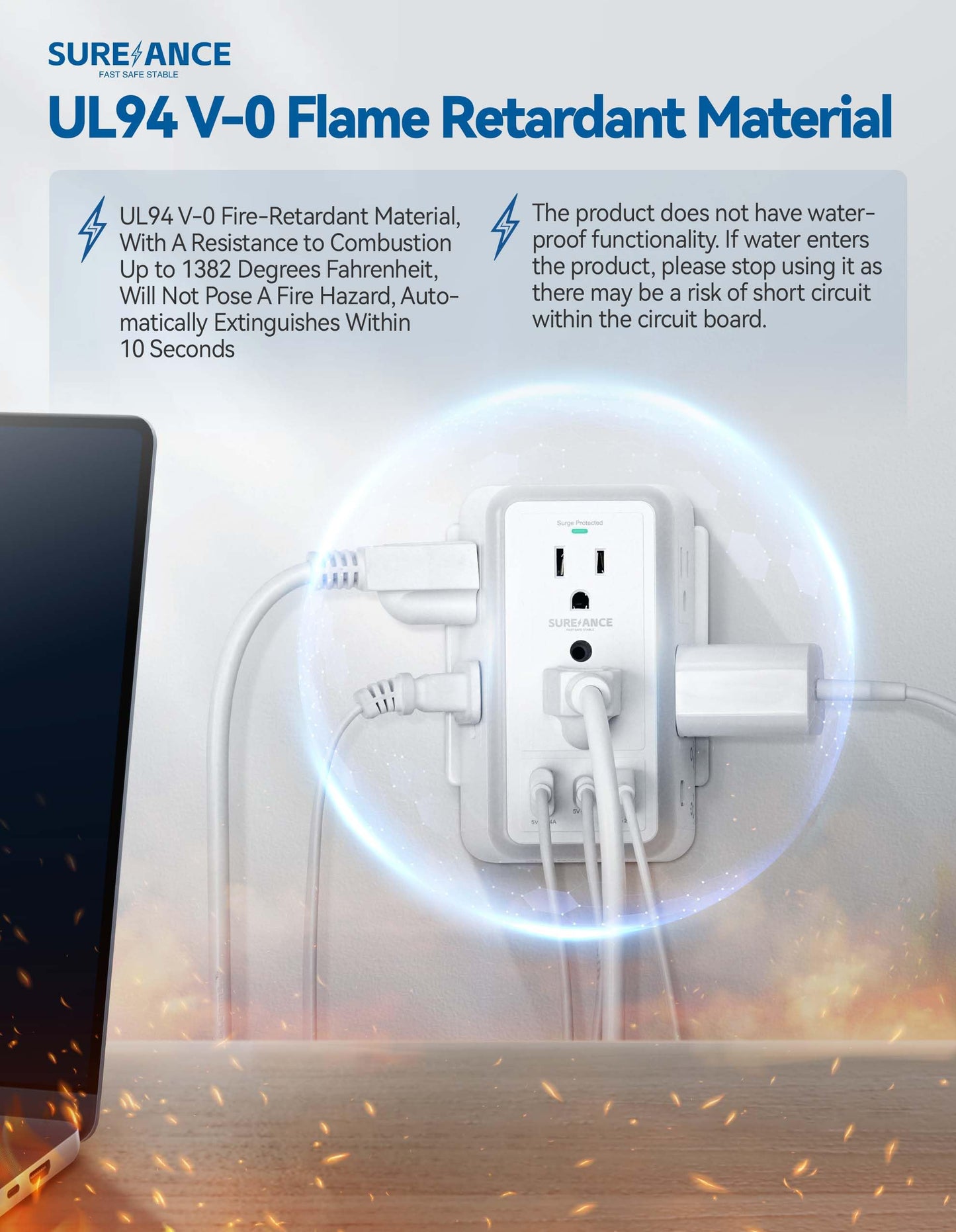 SUREANCE Surge Protector with USB Ports and Lights