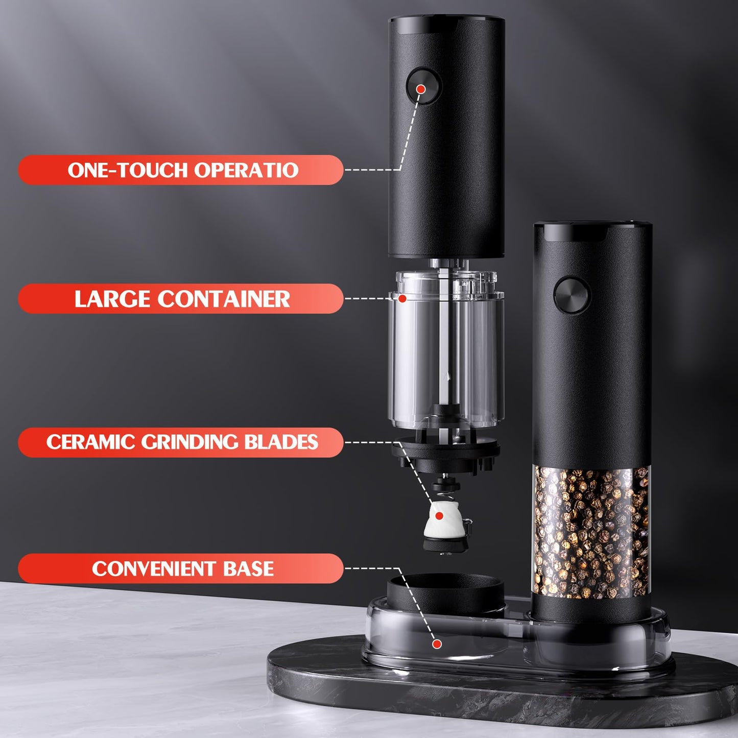 2 Pack Electric Salt and Pepper Grinder Set