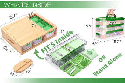 Smart Bamboo Cutting Board With Containers, Locking Lid, and Built-in GRATER. Easy To Clean Food Prep Station With Trays. Extra Large Smart Cutting Board Set with Stackable Containers For Easy Storage