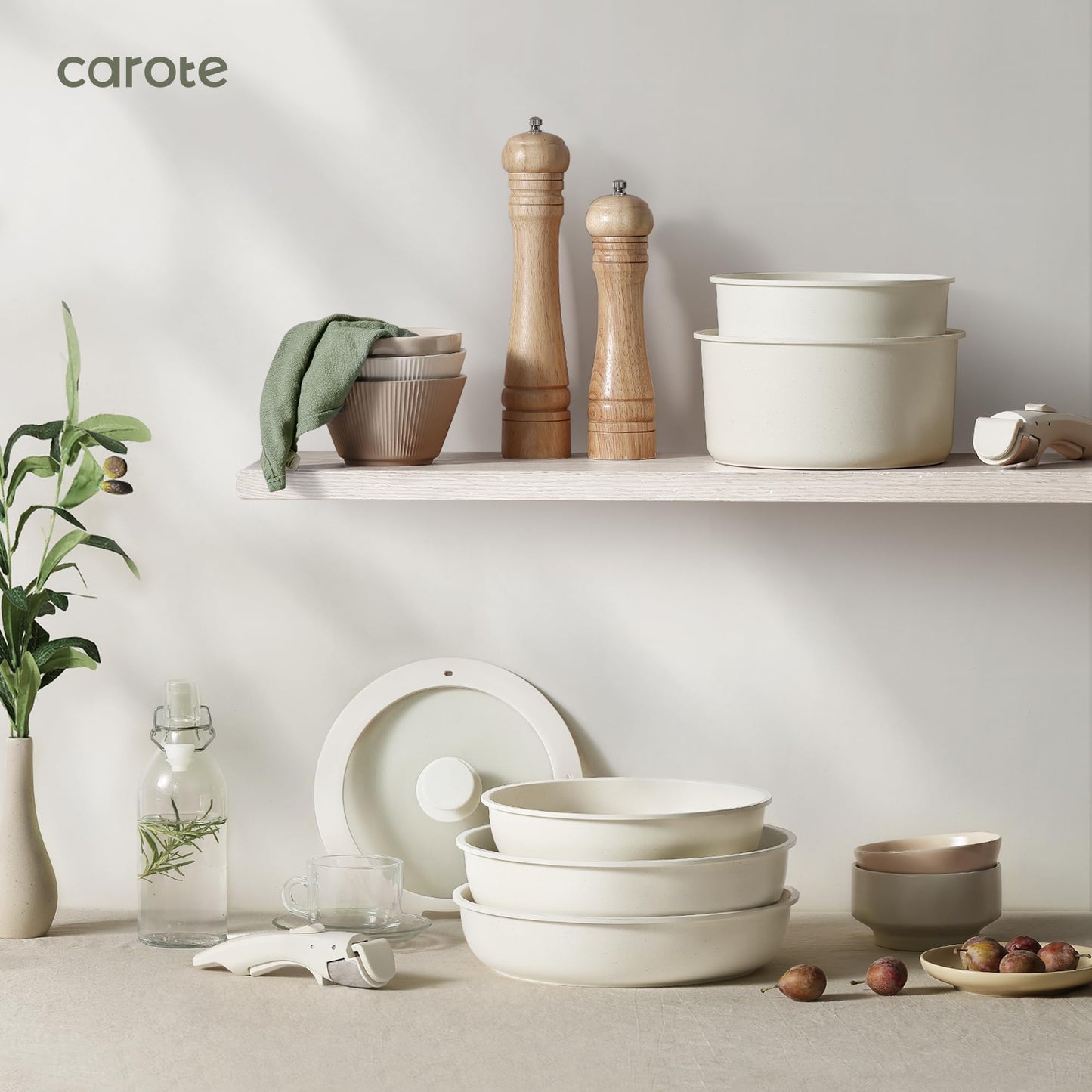 5-Piece CAROTE Nonstick Cookware Set with Detachable Handles